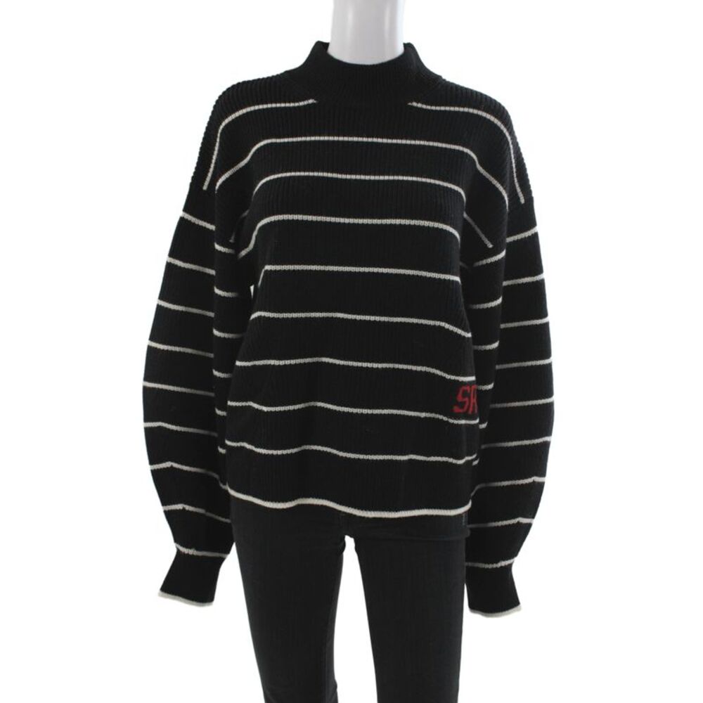 Sonia Rykiel Women Black Mock Neck Pullover Sweater 100% Wool Size L